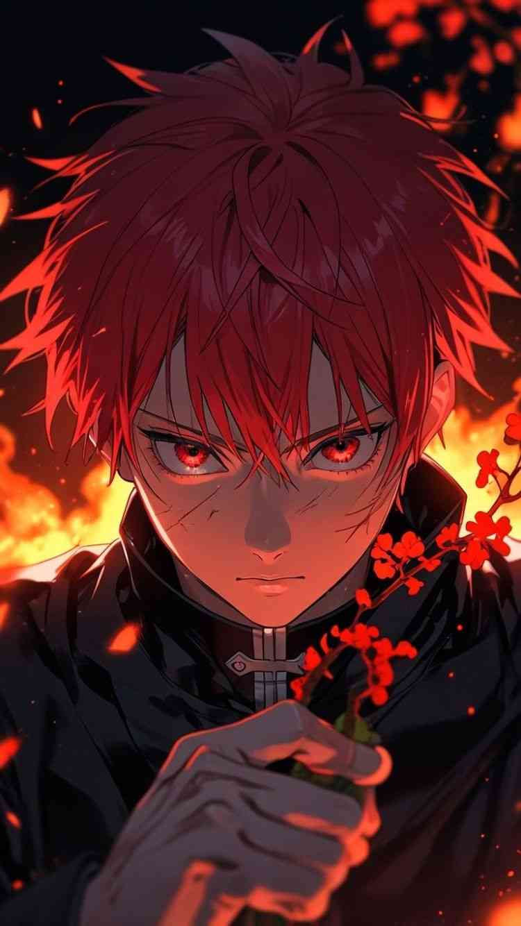 Torch wielding anime character with red hair & jujutsu kaisen wallpaper iphone