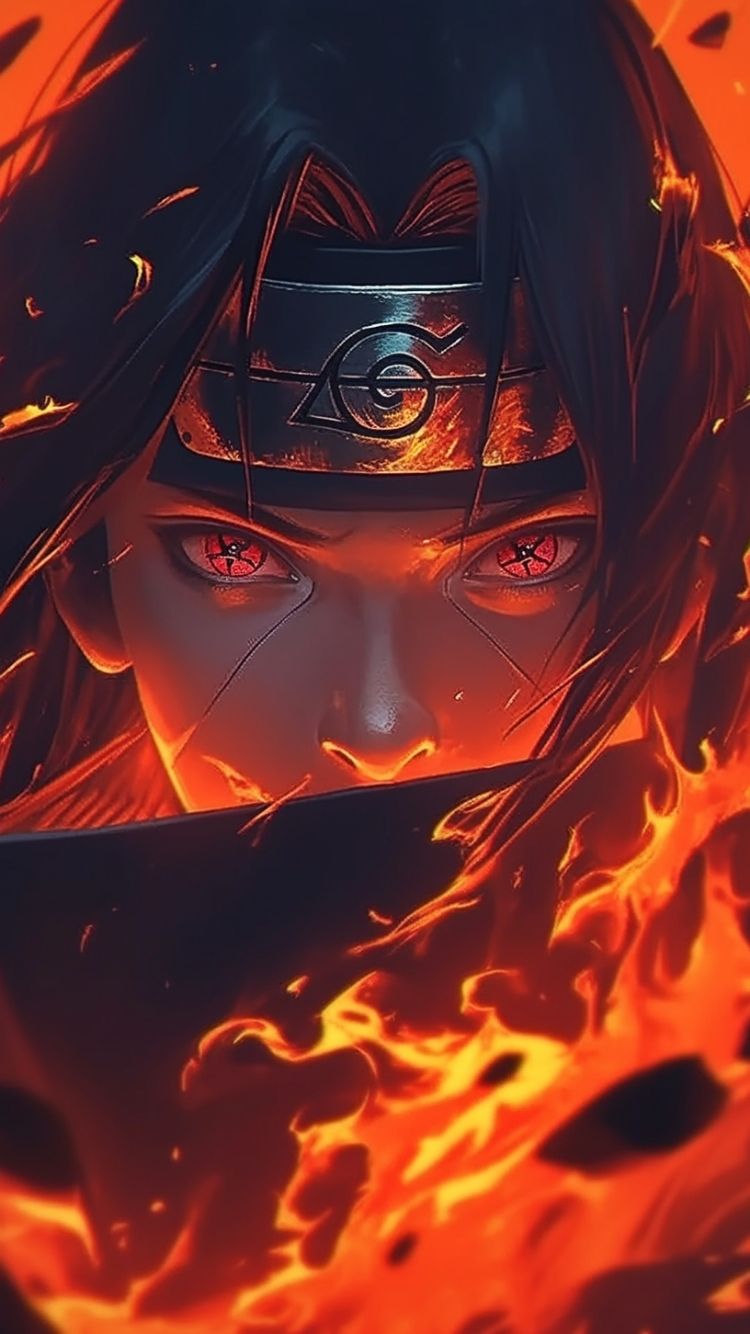 Anime wallpaper illustrating a woman in flames, paired with itachi quotes, creating a captivating and fierce visual experience & itachi quotes wallpaper