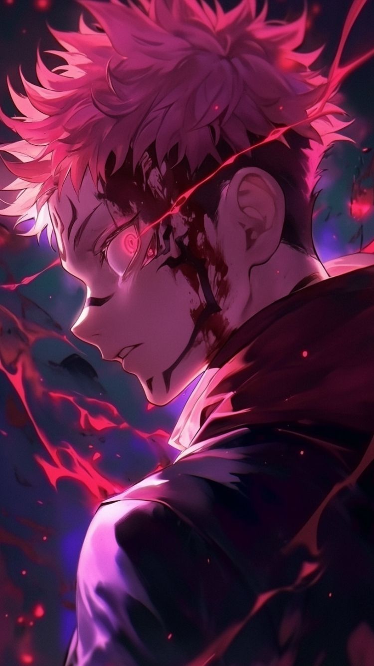 A striking anime wallpaper featuring yuji itadori, with vivid colors and blood elements, perfect for an iphone background & yuji itadori wallpaper iphone